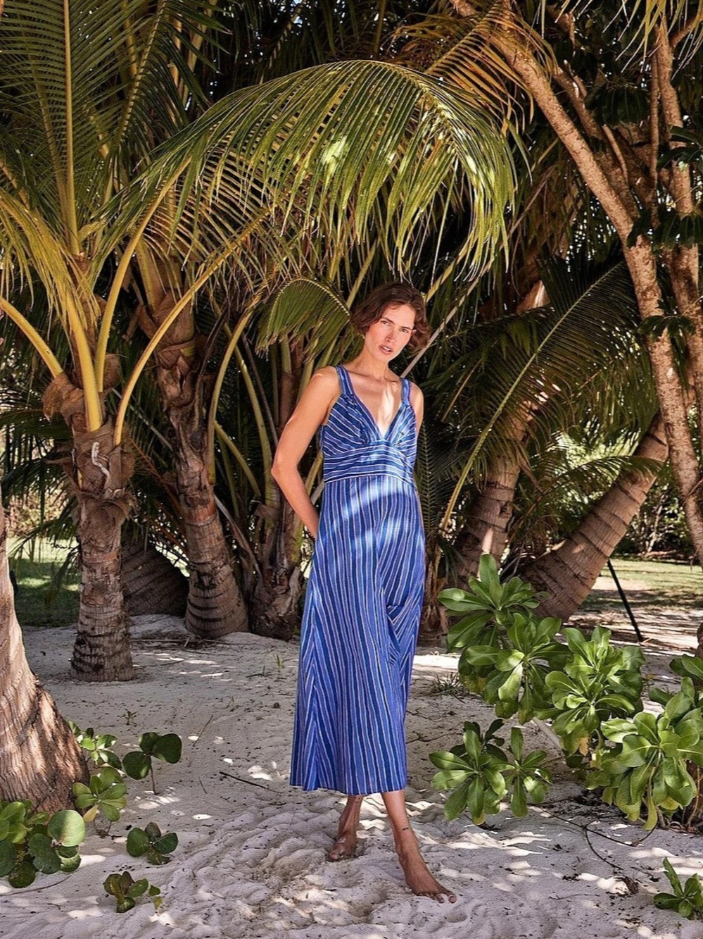 Natalie Martin Batik Striped Cotton Maxi Dress Size Medium Like New Purple Blue